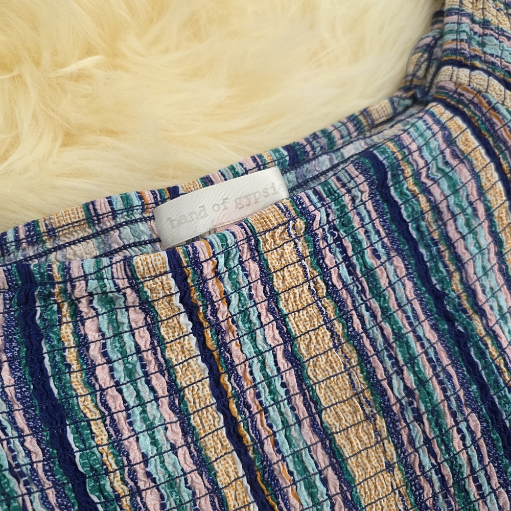 Striped Smocked Jumpsuit in Blue and Cream Romper Band Of Gypsies Ladies Small - Picture 2 of 3